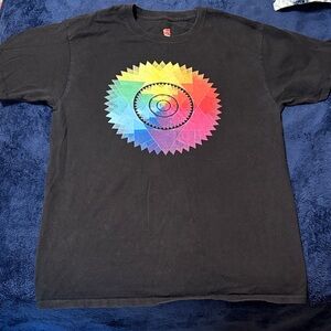Black Graphic Tee with Colorful Spiral Design